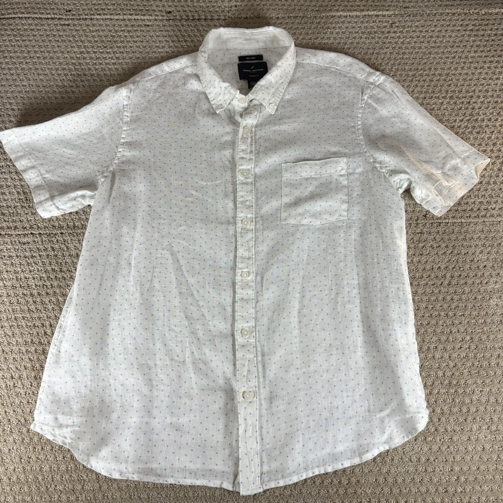 Daniel Hechter Shirt MENS‎ 2XL 100% Linen Blue Dots Short Sleeve Button Down